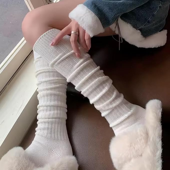 Women's 5-Pairs Thick Cute Slim-Fit Solid Color Calf Boot Socks