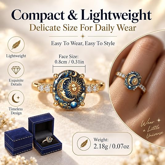 Copper Plain Sun & Moon Celestial Enamel Gold Fashion Ring