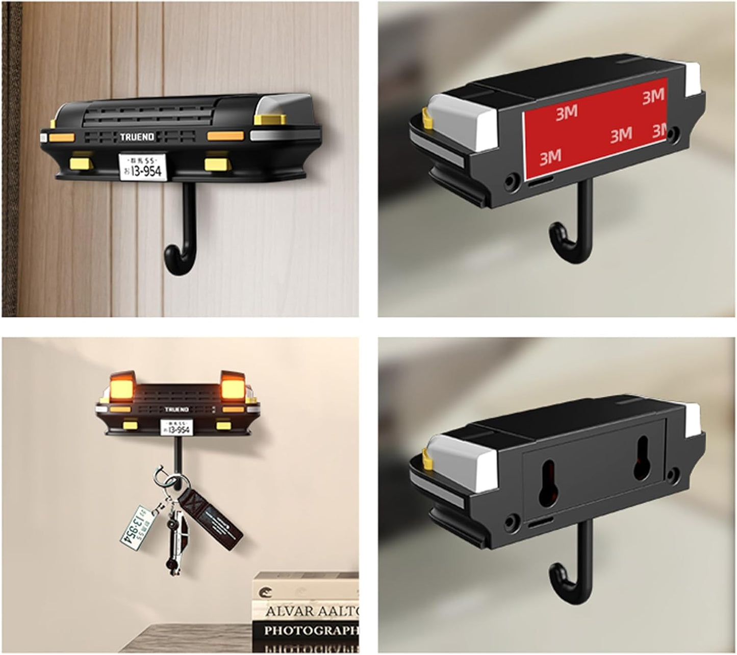 Retro Car Wall Key Holder - LED Pop-Up Headlight, Auto-Off Light, Car Enthusiast Organizer for Home & Garage