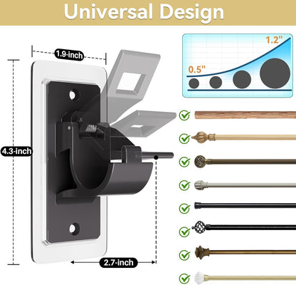 4 Pack Adhesive Curtain Rod Holders No Drilling, Renter Friendly Curtain Rod Brackets