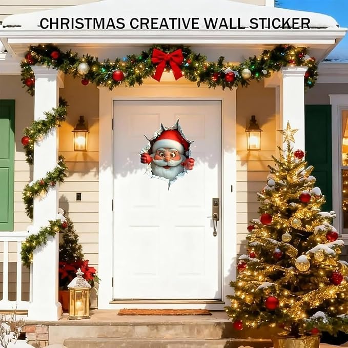 3Pcs 3D Funny Santa Claus Breakthrough Wall Decals, Removable Winter Holiday Window and Refrigerator Decorations