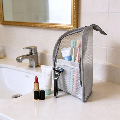 Standing Travel Toiletry Bag, Portable Mesh Cosmetic Organizer