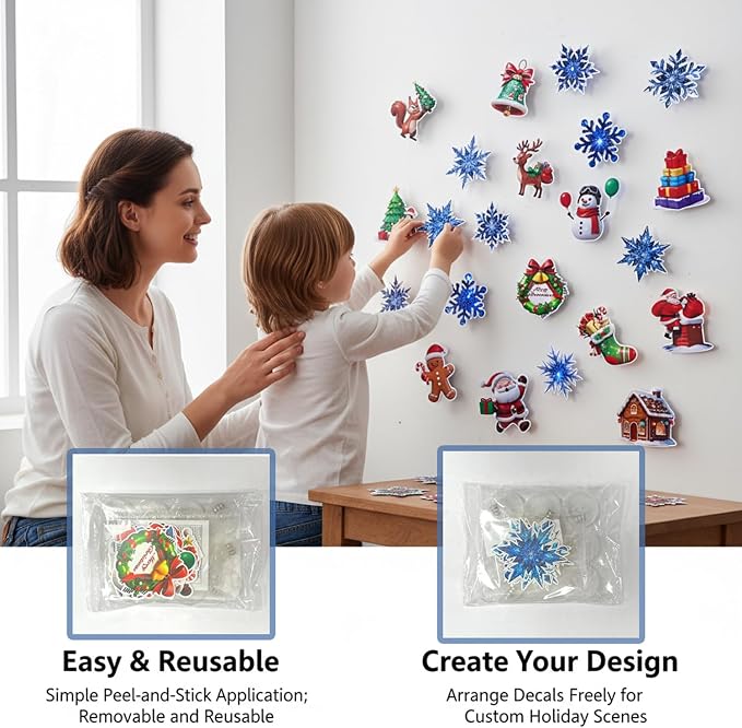 Christmas 3D Glowing Wall Decals, Christmas Wall Decals, Glow in The Dark Walldecals