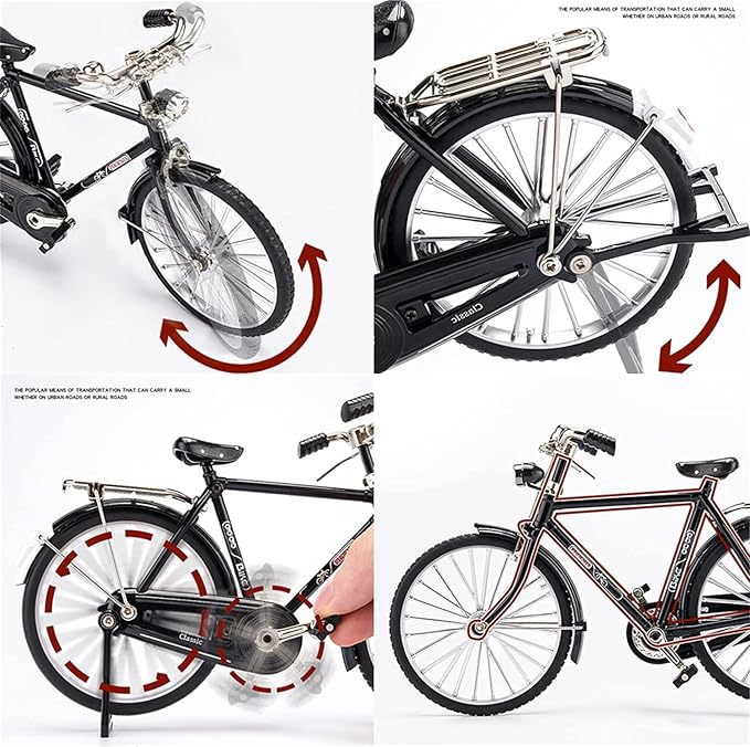DIY Retro Bicycle Model Ornament, 1:10 Simulation Mini Bicycle Model Scale Kit With Inflator and Briefcase