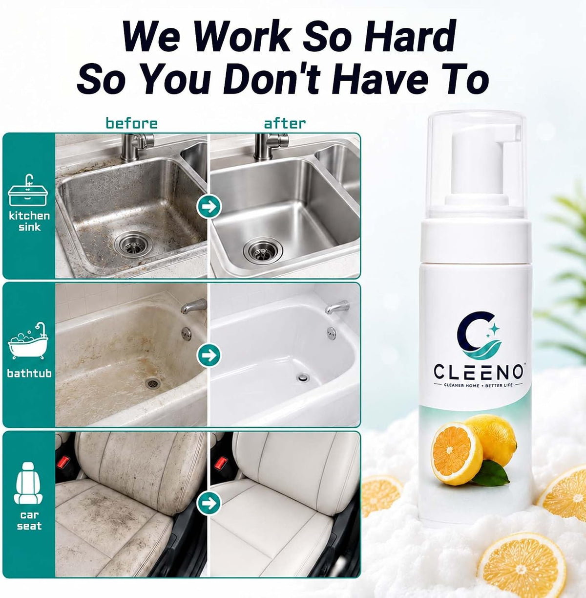 Multi-Surface Foaming Cleaner All-Purpose for Car Interior Kitchen Bathroom Leather Metal Glass