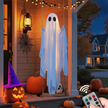 5FT Large Hanging Ghost Swing with Remote Control String Lights