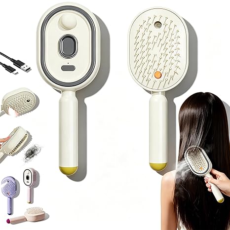 Electric Steam Brush for Hair, Portable Cordless Rechargeable Red Light Brushs with Detangling Comb
