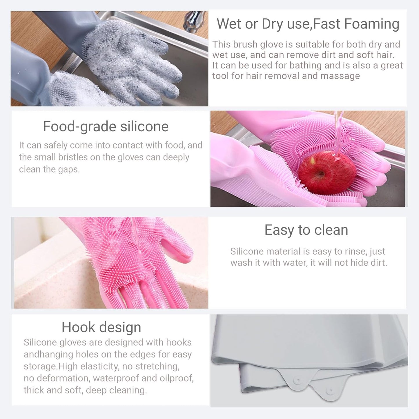 Silicone Gloves with Bristles — Pet Grooming & Care Gloves — Enhanced 5-Finger Massage Gloves