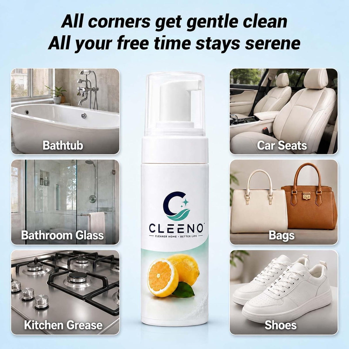 Multi-Surface Foaming Cleaner All-Purpose for Car Interior Kitchen Bathroom Leather Metal Glass