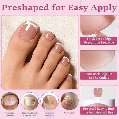 150pc White French Tips Press on Toenails Women Fake Toenail Kit