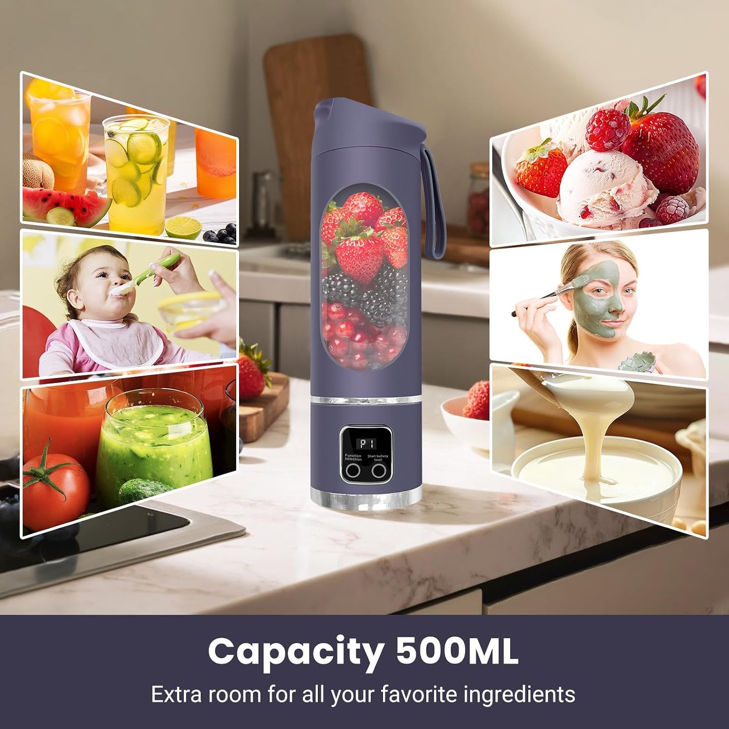 Personal Blender 500ml, USB-C, Ice Crush | BPA-free PCTG cup,304SS blades