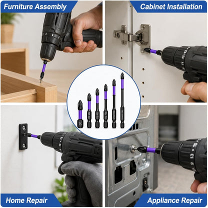 6Pcs PH2 Magnetic Anti-Slip Impact Bits,1/4" Hex Torsion Screwdriver Bits