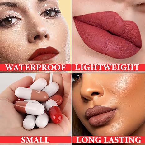 12-Color Matte Capsule Lipstick Set – Waterproof and Long-Lasting