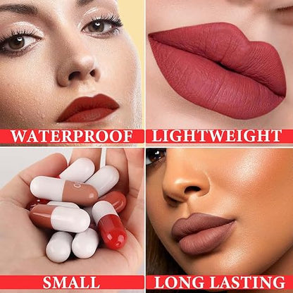 12-Color Matte Capsule Lipstick Set – Waterproof and Long-Lasting
