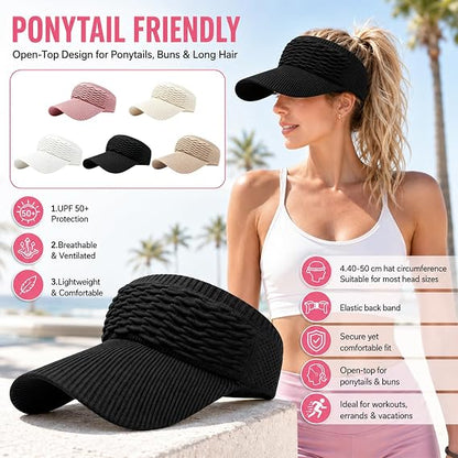 Sun Visor Hats, Wide Brim Sun Hats with UV Protection, Knitted Running Visors for Women