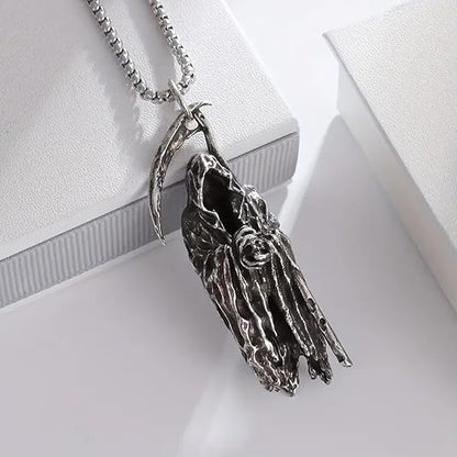 Gothic Grim Reaper Scythe Skull Necklace,The Reapers Pendant Set