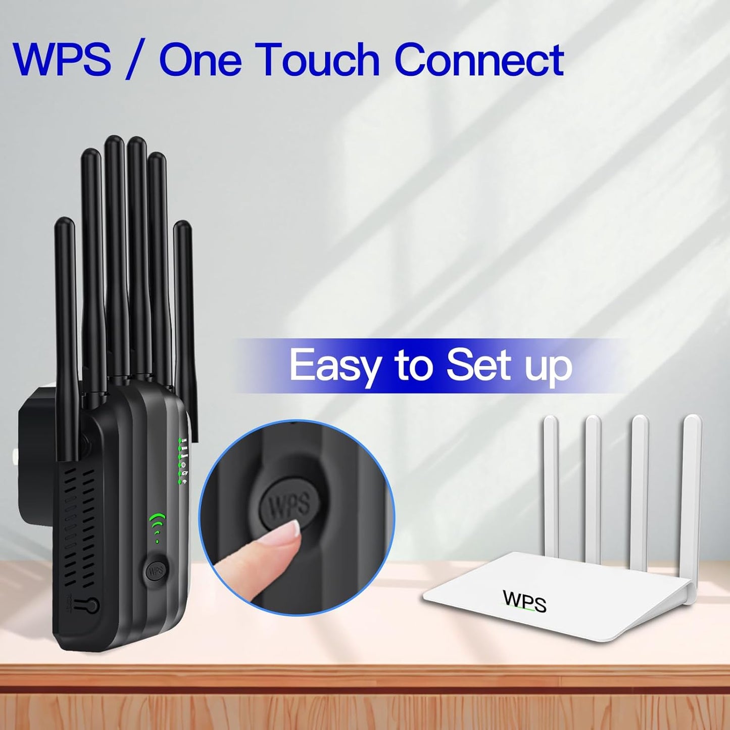 WiFi Extender Signal Booster with 6 Antennas, WiFi Extender with Ethernet Port