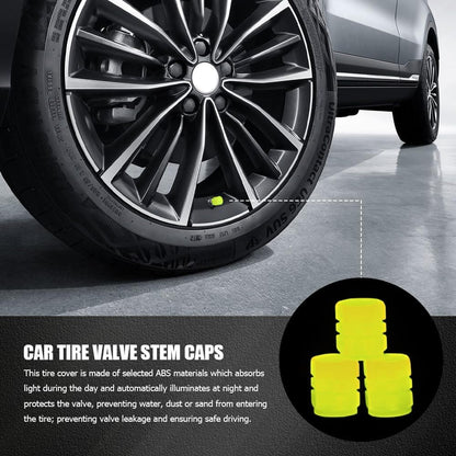 8PCS Fluorescent Tire Valve Stem Caps, Tire Valve Covers, Luminous Auto Wheel Air Valve Caps