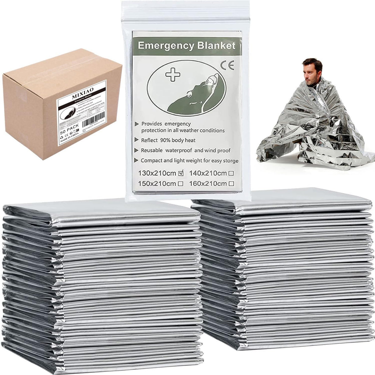4 Pack Emergency Foil Blanket Survival Thermal Mylar Reflective Blankets