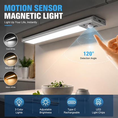 2Pcs LED Motion Sensor Light,Under Counter Lighting, Wireless USB Rechargeable