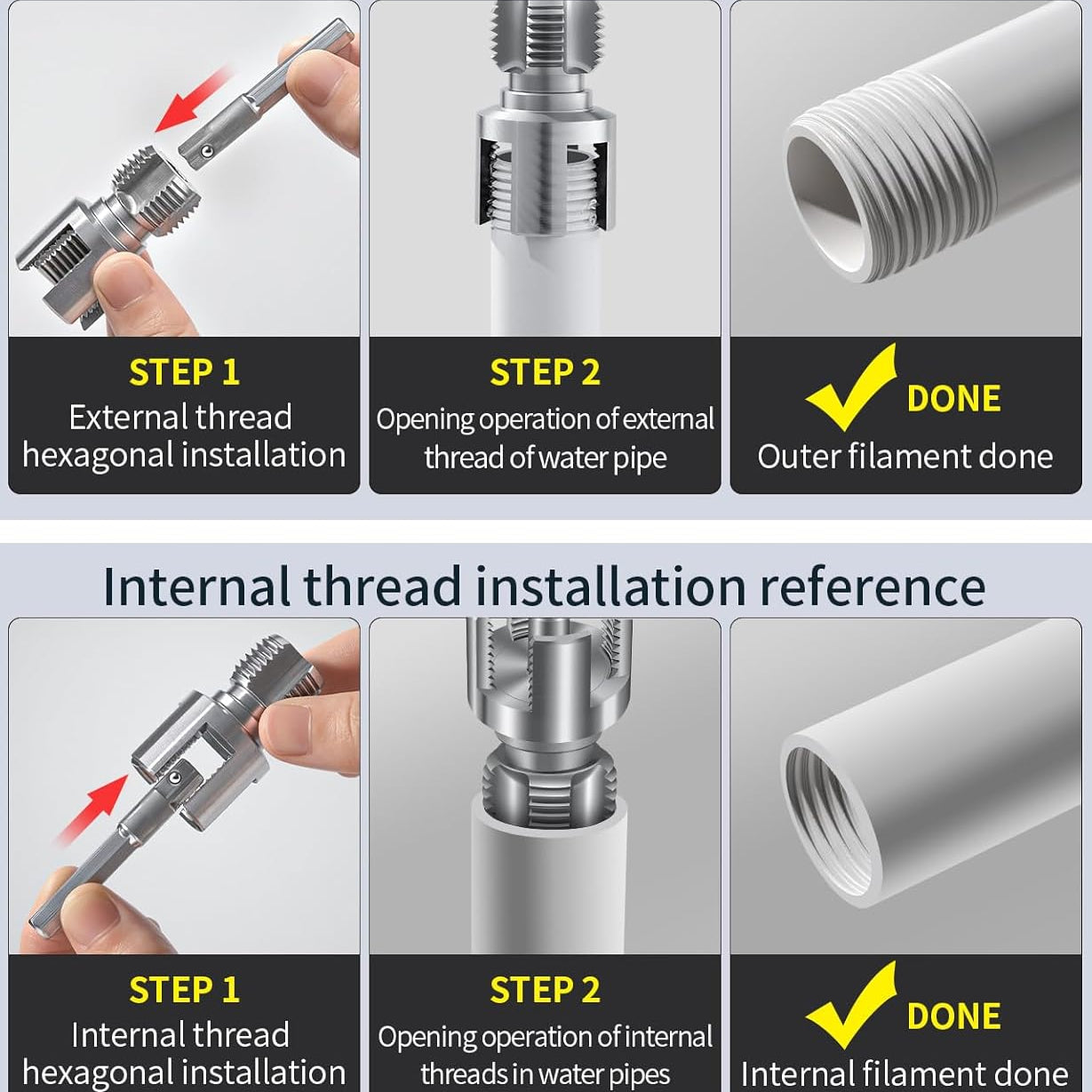 2PCS Internal & External Pipe Threading Tool 1/2'' & 3/4''