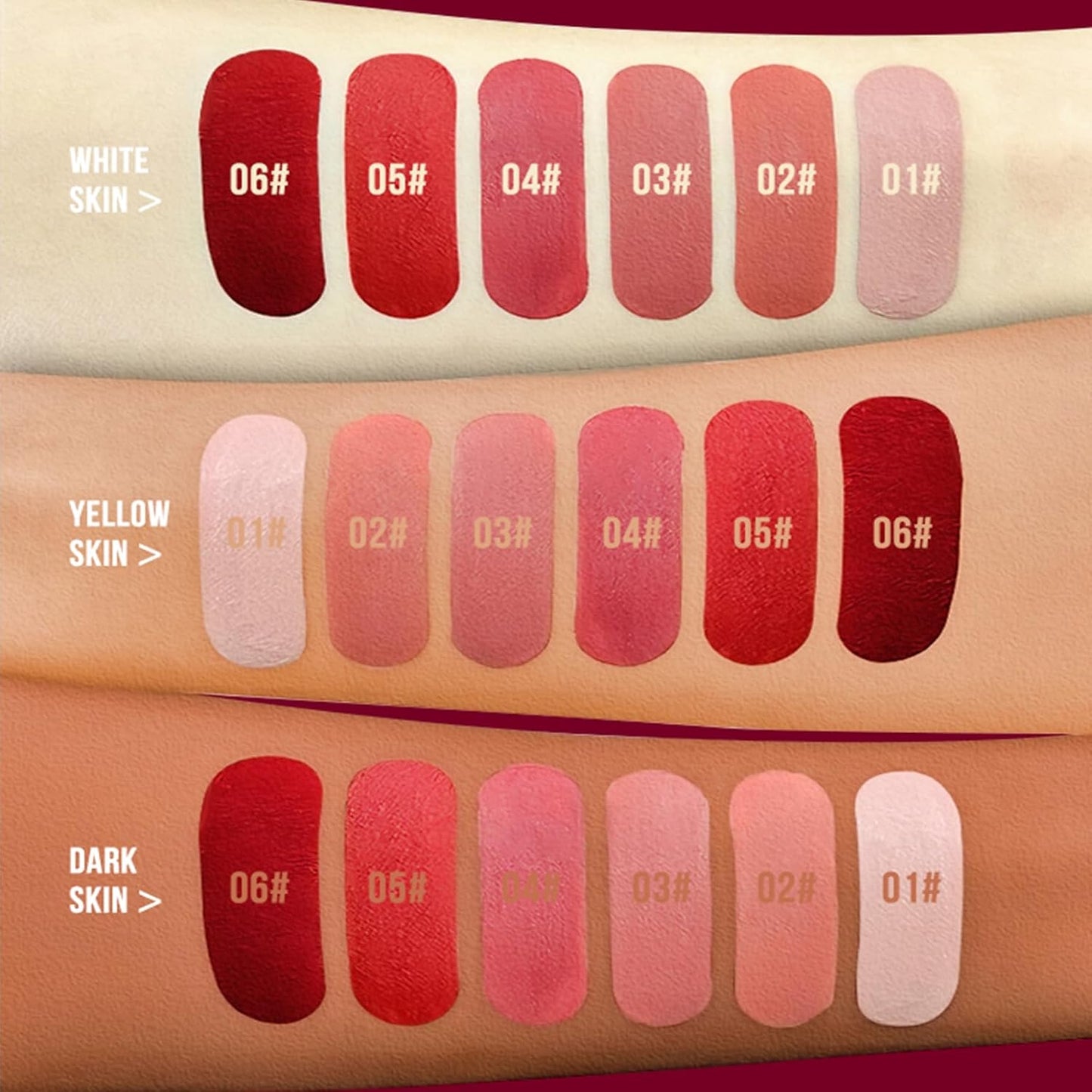 6Pcs/set Matte Lipstick, Long Lasting, Waterproof, Smudge Proof, Velvet Lip Tint