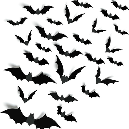 12Pcs Halloween Bats Wall Decor, Removable Lighted 3D Bats Wall Stickers Assorted Size