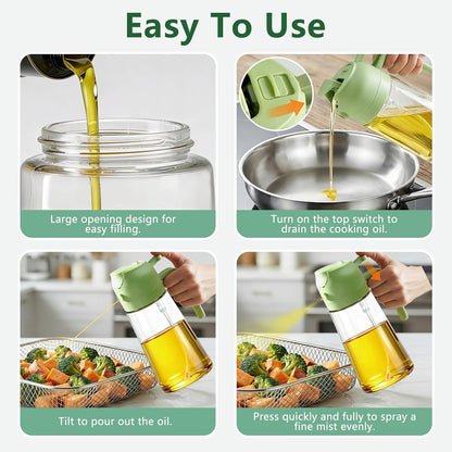 2 in 1 Olive Oil Spray for Cooking, 470ml/16oz Oil Dispenser for Kitchen and Home