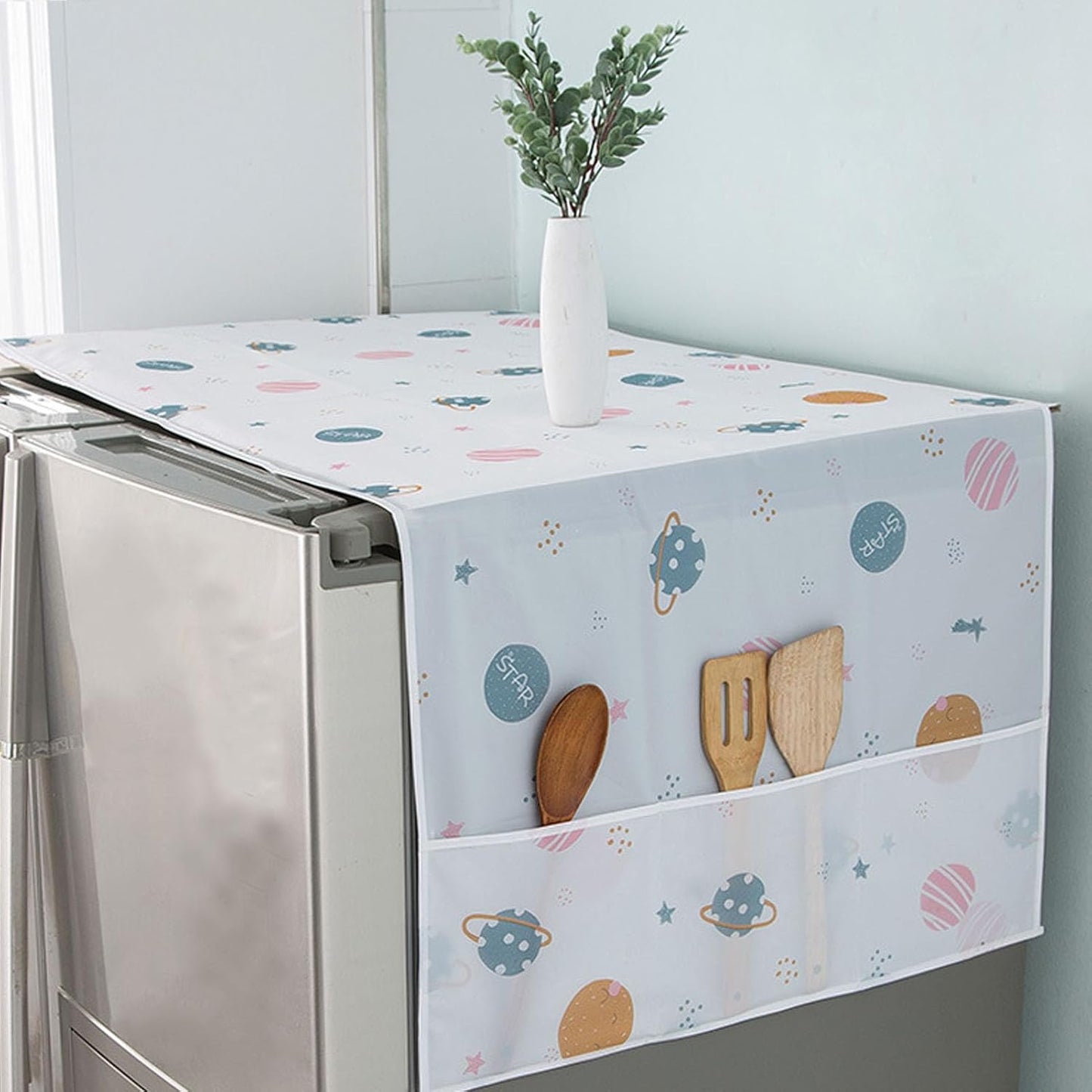3Pcs Multipurpose Refrigerator Dust Cloth Proof Cover With Storage Pockets Bags