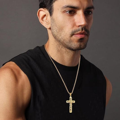 Jesus Christ on INRI Crucifix Cross Pendant Necklace | Large Jesus Pendant 24 Inch Stainless Steel Chain