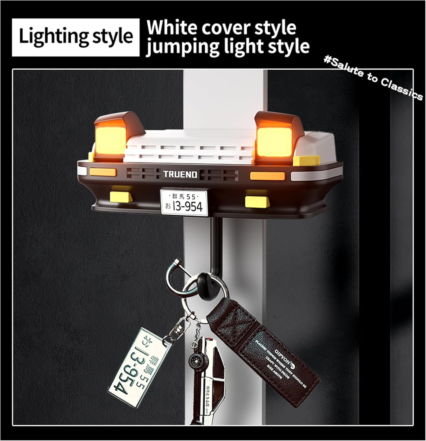 Retro Car Wall Key Holder - LED Pop-Up Headlight, Auto-Off Light, Car Enthusiast Organizer for Home & Garage