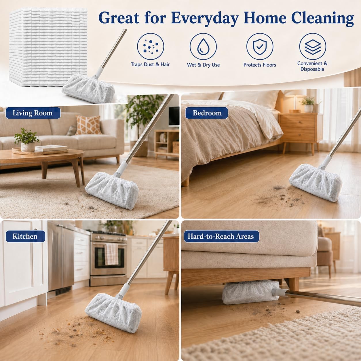 100pcs Broom Cloth Covers Multi-Purpose Microfiber Floor Towel