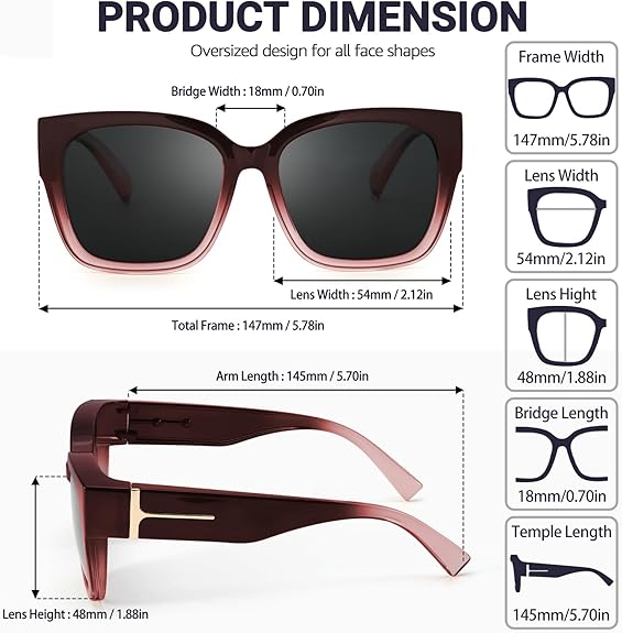 Polarized Fit Over Sunglasses for Women Oversized Square Over Glasses Sunglasses with UV Protection