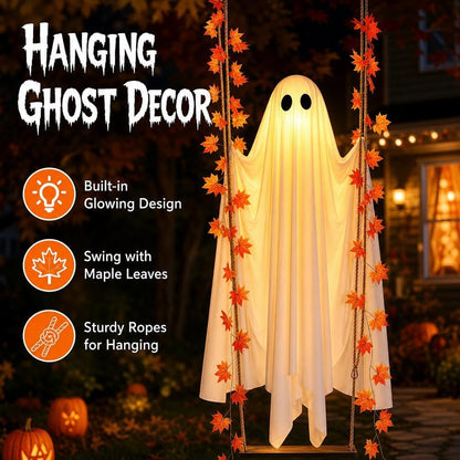 5FT Large Hanging Ghost Swing with Remote Control String Lights