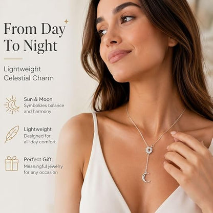 Sun and Moon Necklace for Women Gold Sun Y Lariat Necklace Silver Moon Pendant Necklace