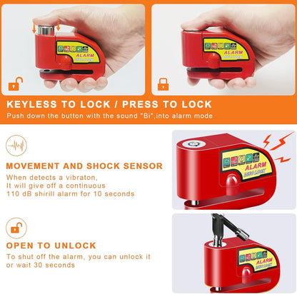 Motorcycle Alarm Disc Brake Lock, Motorcycle Locks Anti Theft Security Wheel Disc Lock