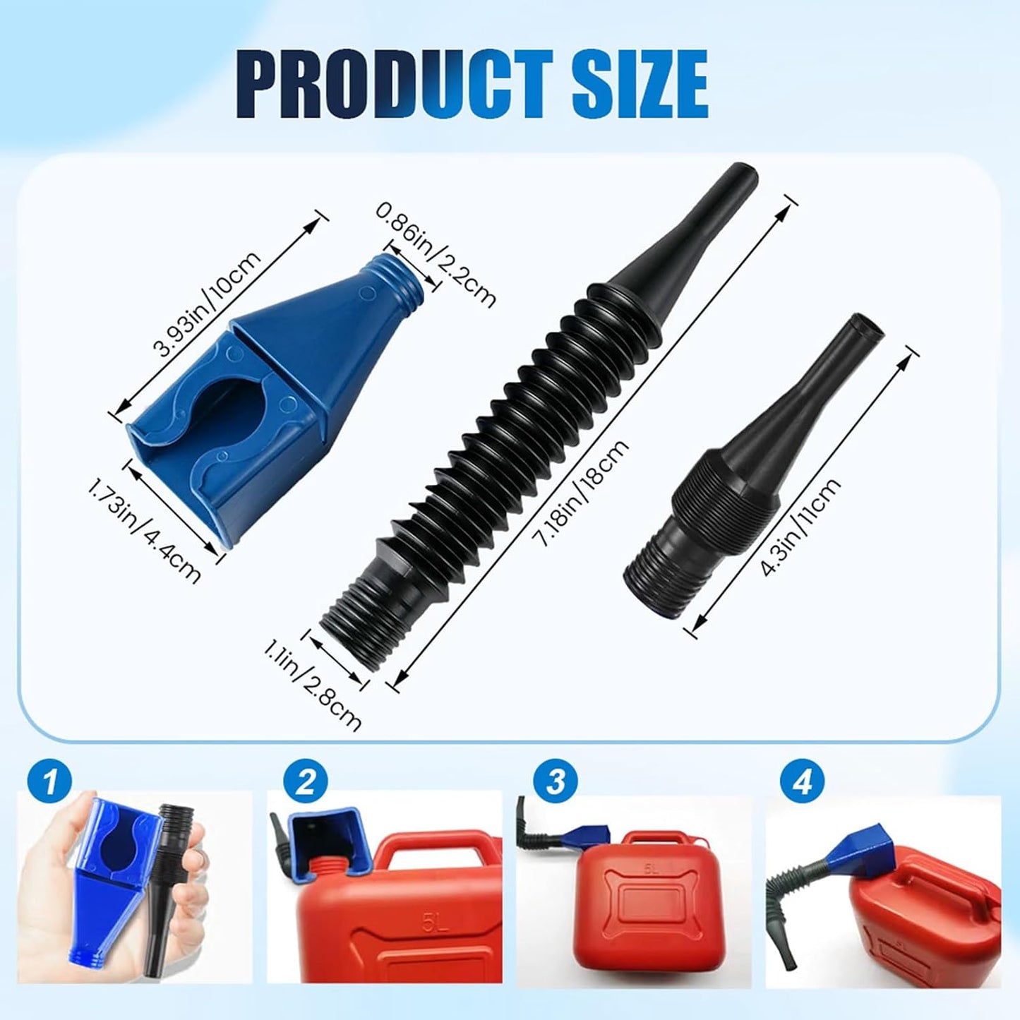 2pcs Funnel for Car,Retractable Funnel with Flexible Hose and Filter