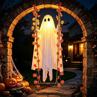 5FT Large Hanging Ghost Swing with Remote Control String Lights