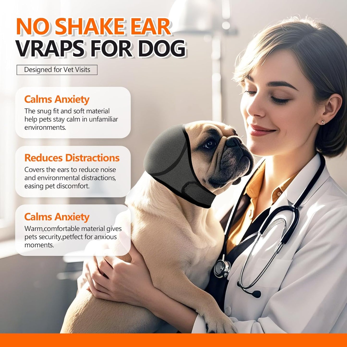 Dog Ear Muffs & No Shake Ear Wrap, Bathing, Drying & Noise Anxiety Relief