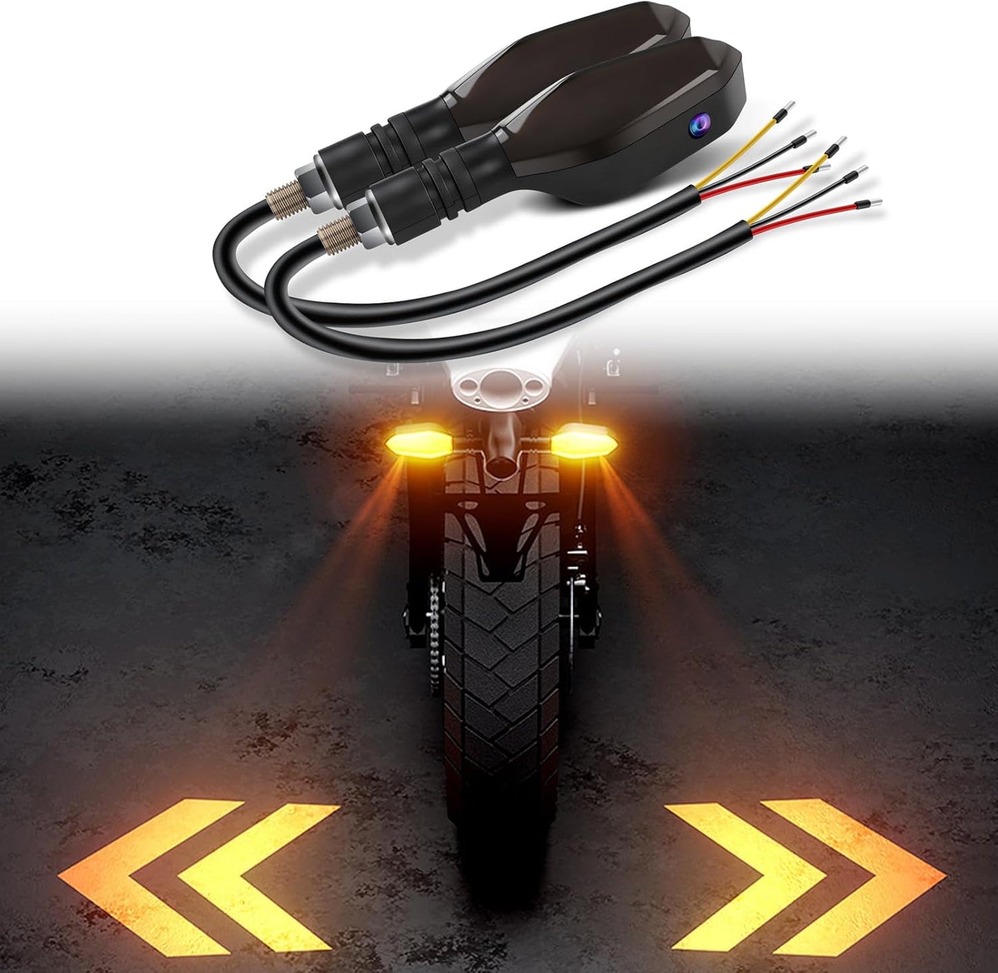 2PCS LED Motorcycle Turn Signals Projector Blinkers with Projection Arrow, Front Rear Turn Signal Lights for Motorcycles Indicators