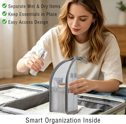 Standing Travel Toiletry Bag, Portable Mesh Cosmetic Organizer