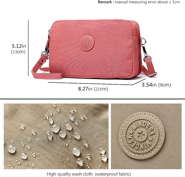 Small Casual Crossbody Bags Triple Zip Clutch Wallet Waterproof Lightweight