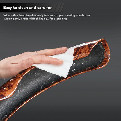 3pcs Universal Car Wood Grain Steering Wheel Cover for D-Shaped and Round Steering Wheel of 37-38cm (14.5-15 inches)