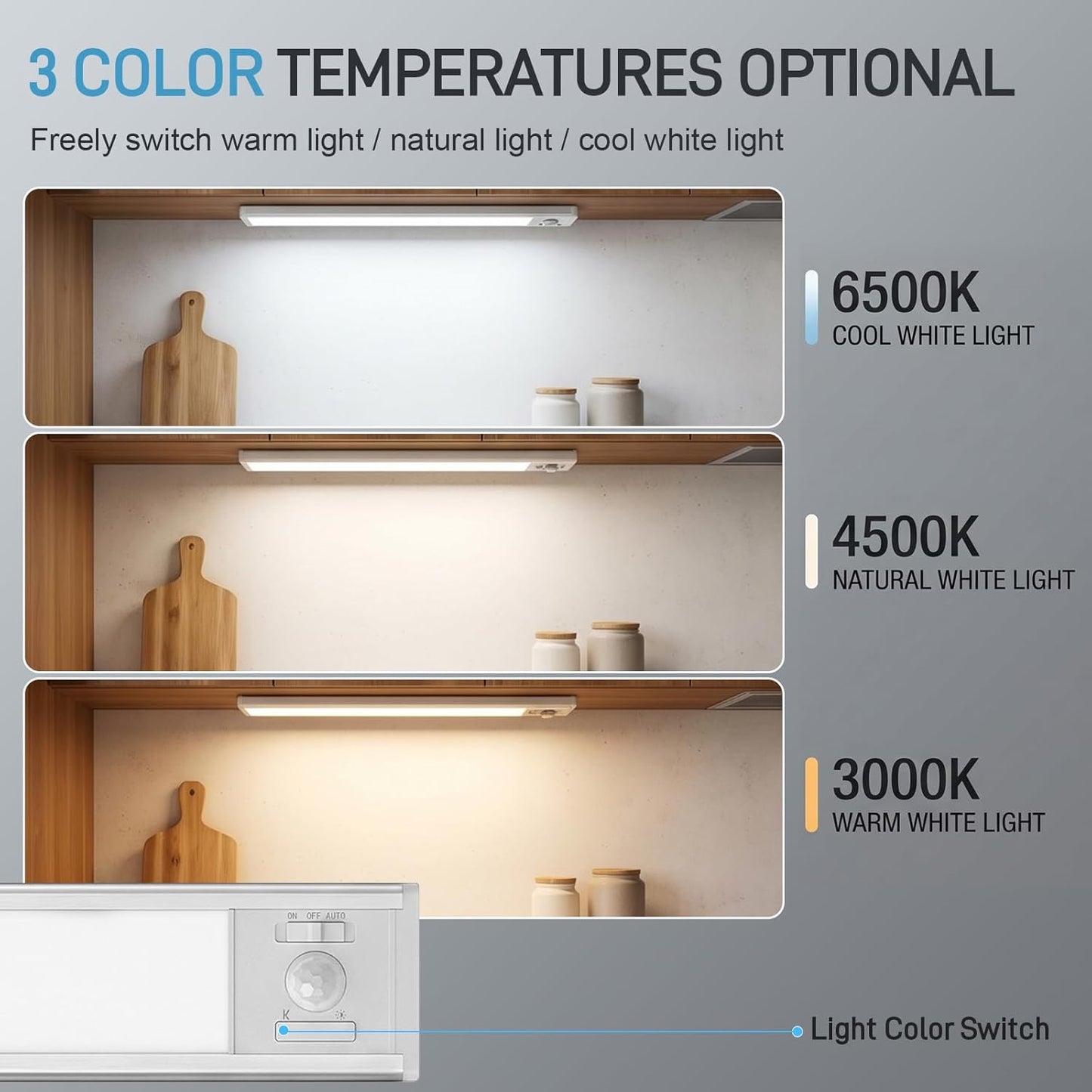 2Pcs LED Motion Sensor Light,Under Counter Lighting, Wireless USB Rechargeable