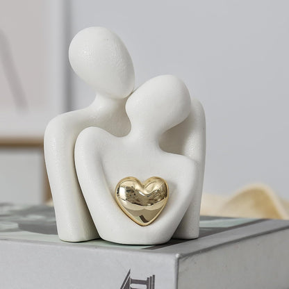 Abstract Couple Figurine Sculpture, Modern Embracing Couple Art Ornament