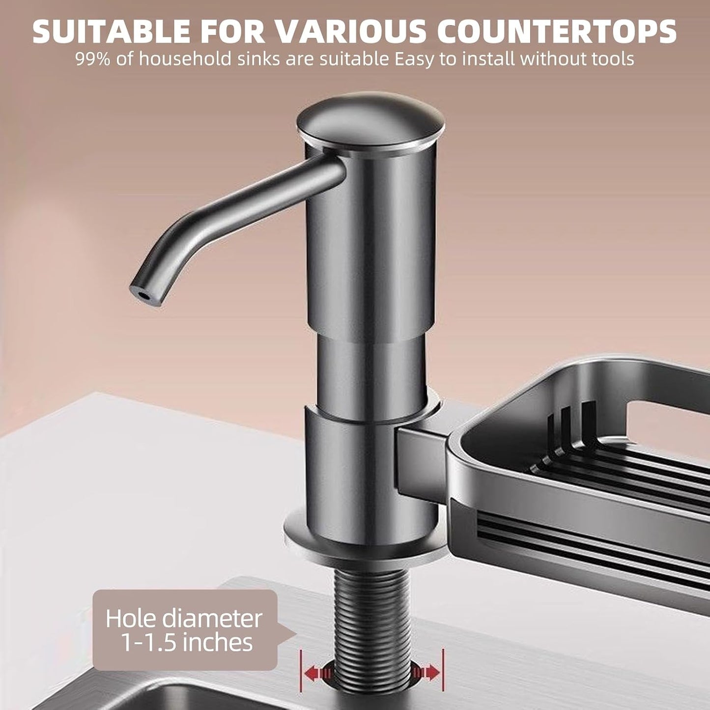 Soap Dispenser for Kitchen Sink, Built in Soap Dispenser Pump with Sponge Holder