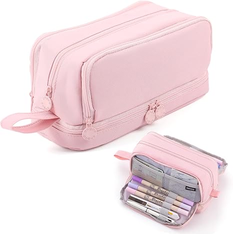 Large Capacity Pencil Case 4 Compartments, Pencil Pouch Bag with Zipper Portable Handle
