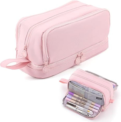 Large Capacity Pencil Case 4 Compartments, Pencil Pouch Bag with Zipper Portable Handle