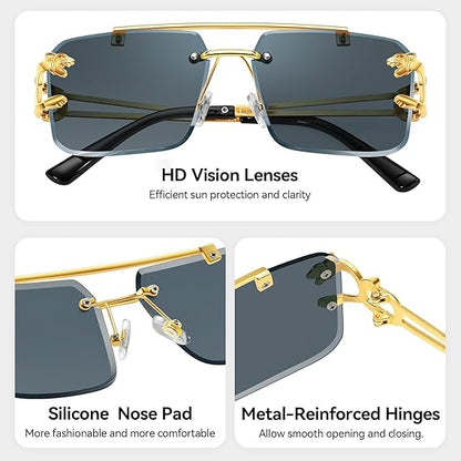 Men's 6-Pair Metal Rimless Sleek Rectangular Trendy Sunglasses