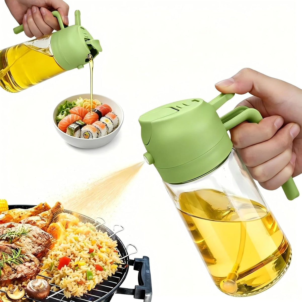 2 in 1 Olive Oil Spray for Cooking, 470ml/16oz Oil Dispenser for Kitchen and Home